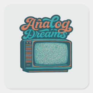 📺Vintage TV Retro Art – "Analogue Dreams" Graphic Square Sticker