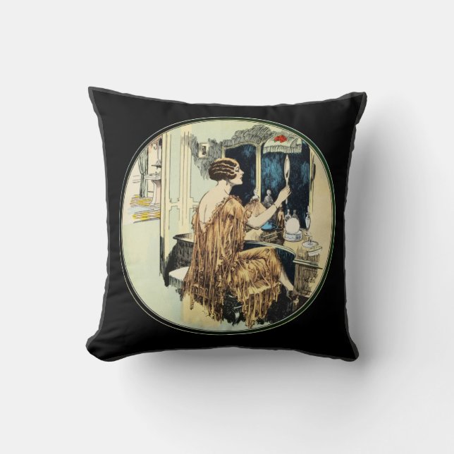 Vintage Twenties Lady at her Dressing Table Cushion (Front)