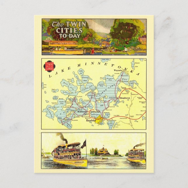 Vintage Twin Cities Map Postcard (Front)