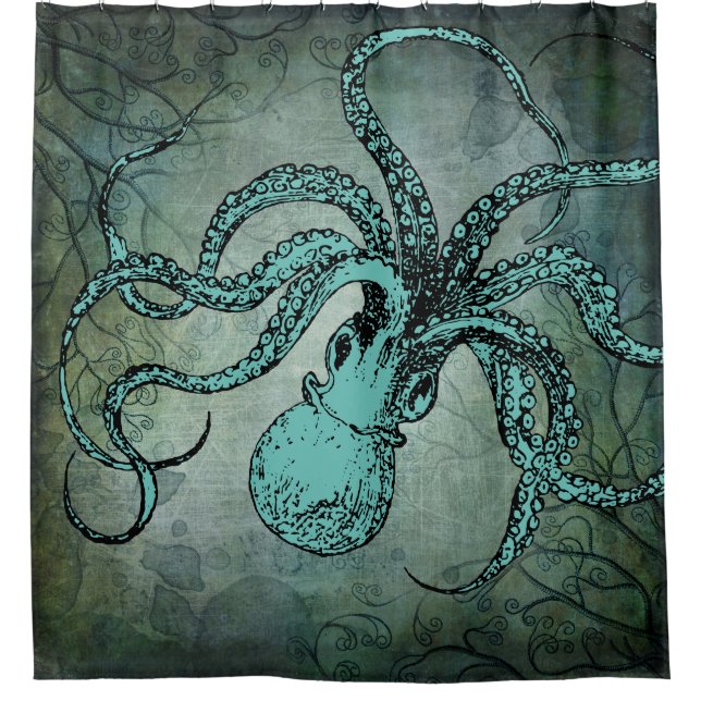 Vintage Twisty Octopus (aqua) Shower Curtain (Front)