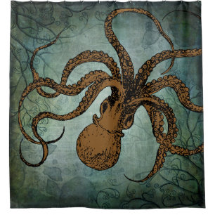 Vintage Twisty Octopus (brown) Shower Curtain