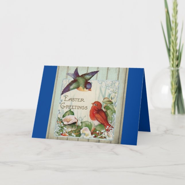 Vintage Two Birds Easter Holiday Card (Front)