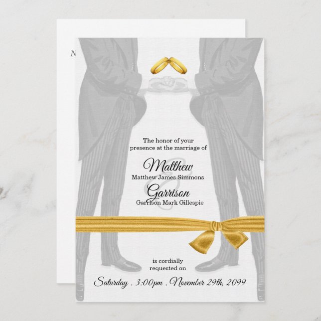 Vintage Two Grooms Gay Wedding Invitation (Front/Back)