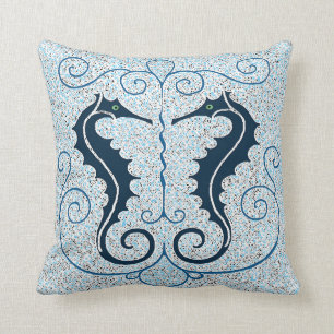 Vintage Two Seahorses Design Pillow