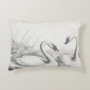 Vintage Two Wild Swans & Swallows Decorative Cushion