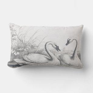 Vintage Two Wild Swans & Swallows Lumbar Cushion