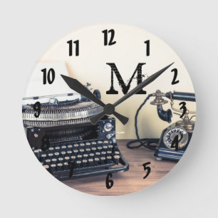 Vintage Type Writer Monogram Initial Wall Clock