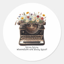 Vintage Typewriter and Wildflowers Round Sticker