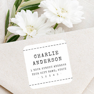 Vintage typewriter dashed border return address square sticker