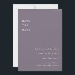 Vintage Typewriter Font Minimalist Muted Purple Save The Date<br><div class="desc">Share your wedding date with vintage-inspired charm using this minimalist Save the Date card. Designed with a soft muted purple background and typewriter-style monospaced text, this card is perfect for couples who appreciate subtle details and retro simplicity. Ideal for literary-themed weddings, modern minimalist events, or understated celebrations. Easily personalise with...</div>