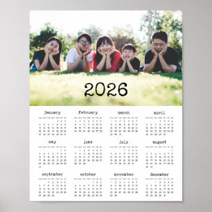 Vintage typewriter script 2026 photo calendar poster