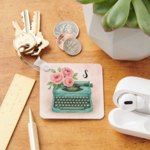 Vintage Typewriter with Roses Storyteller Keychain