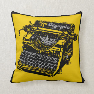 Vintage Typewriter Yellow and Black Pillow