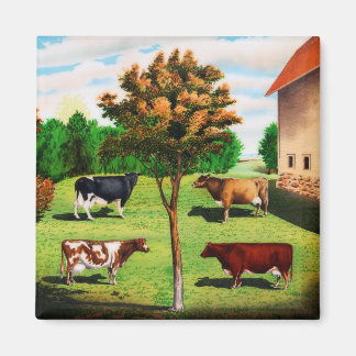 Vintage Typical Cow Breeds On The Farm Magnet