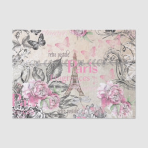 Vintage typo black pink floral Paris Eiffel Tower Tissue Paper