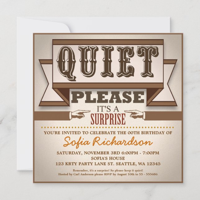 vintage typographic surprise birthday party invite (Front)