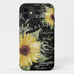 Vintage typography and sunflowers on black iPhone 11 case