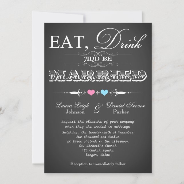Vintage Typography Chalkboard Wedding Invite 11 (Front)