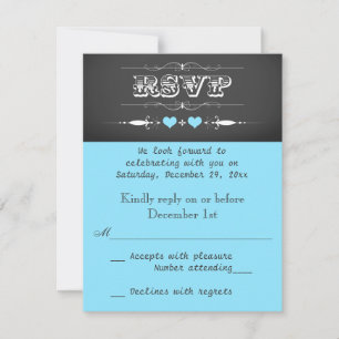 Vintage Typography Chalkboard Wedding RSVP Blue Card