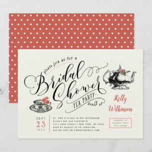 Vintage Typography   Cream Bridal Shower Tea Party Invitation