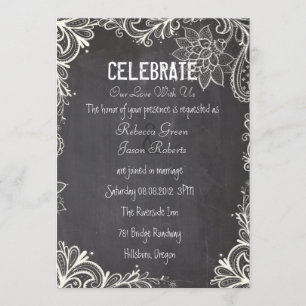 vintage typography flourish Chalkboard Wedding Invitation