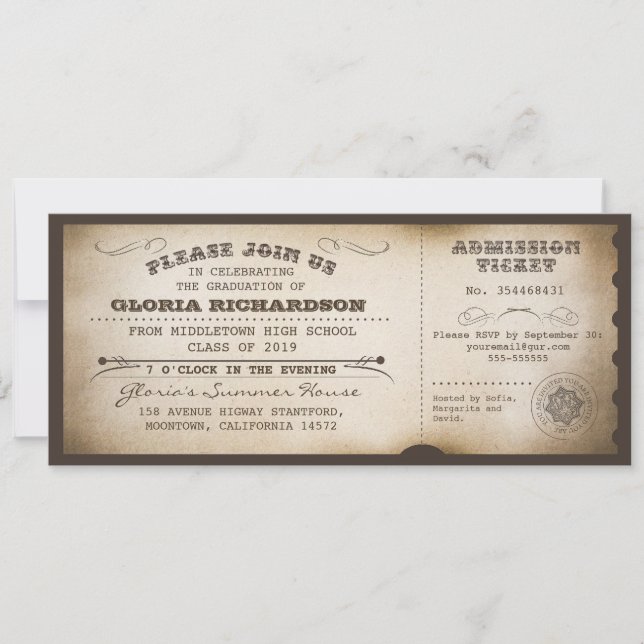 vintage typography graduation tickets invitations (Front)