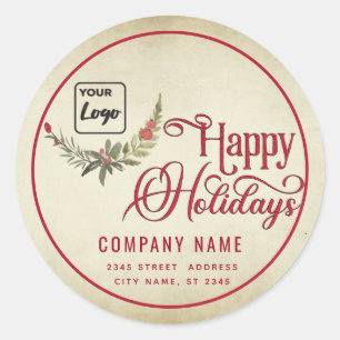 Vintage typography Happy Holidays red holly logo  Classic Round Sticker