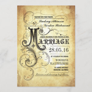 Vintage typography old wedding invitations