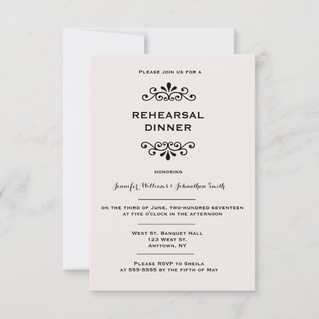 Vintage typography rehearsal dinner invitations (Front)