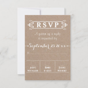 Vintage typography rustic Kraft paper wedding RSVP Card