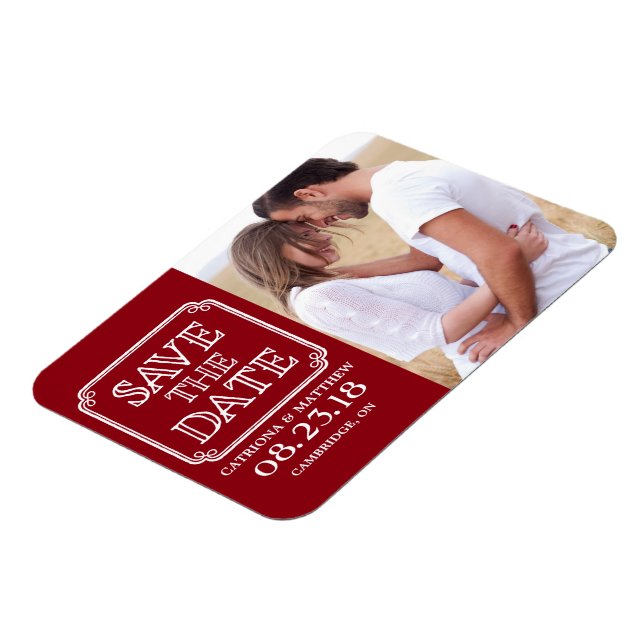 Vintage Typography Save the Date Magnet | Red (Left Side)