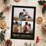 Vintage Typography Winter Oranges Photo Christmas  Foil Holiday Card<br><div class="desc">This beautiful holiday photo card features vintage styled typography reading,  "Merry Christmas" in real foil,  along with three photo templates. The back of the card contains a vintage design of winter oranges and blossoms.</div>
