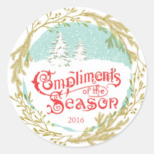Vintage Typography Wreath Holiday Classic Round Sticker