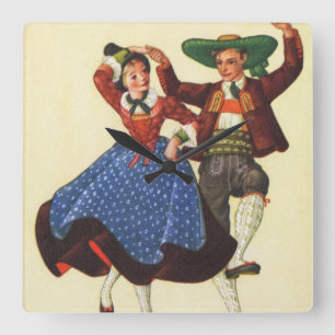 Vintage Tyrolean dancers, Austria Square Wall Clock