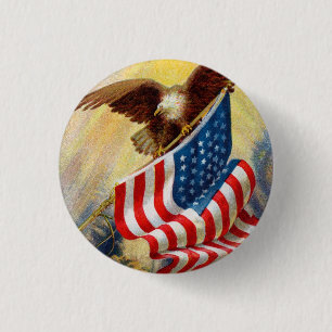 Vintage U.S.A Flag and Eagle 3 Cm Round Badge