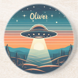 Vintage UFO at Sunset Personalised Coaster