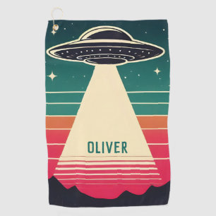 Vintage UFO at Sunset Personalised Golf Towel