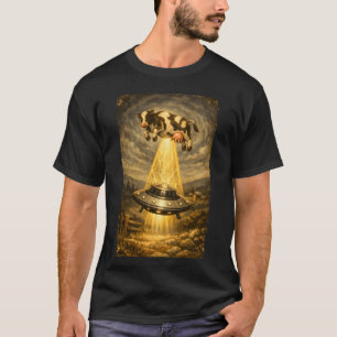Vintage UFO Cow Abduction Funny Retro Sci-Fi Alien T-Shirt