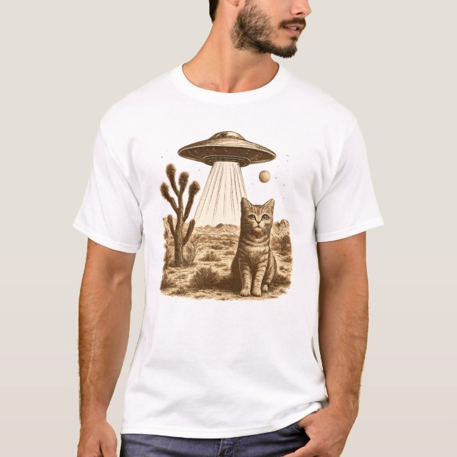 Vintage UFO Cowboy Cat Shirt - Retro Space Cowboy  (Front)