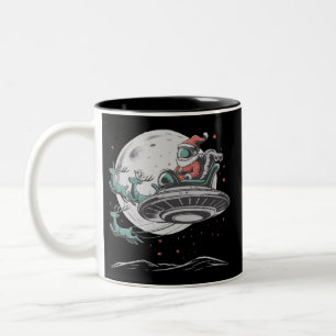 Vintage UFO Santa Claus Alien Christmas Cryptid Two-Tone Coffee Mug