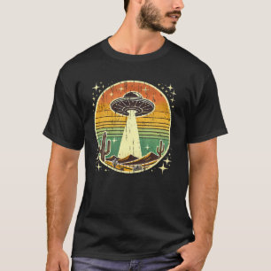 Vintage Ufo Saucer Beam Mountains Retro Alien Sci- T-Shirt