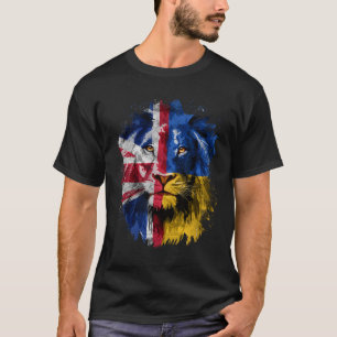 Vintage Uk And Ukraine Flag Lion Face Ukrainian Br T-Shirt