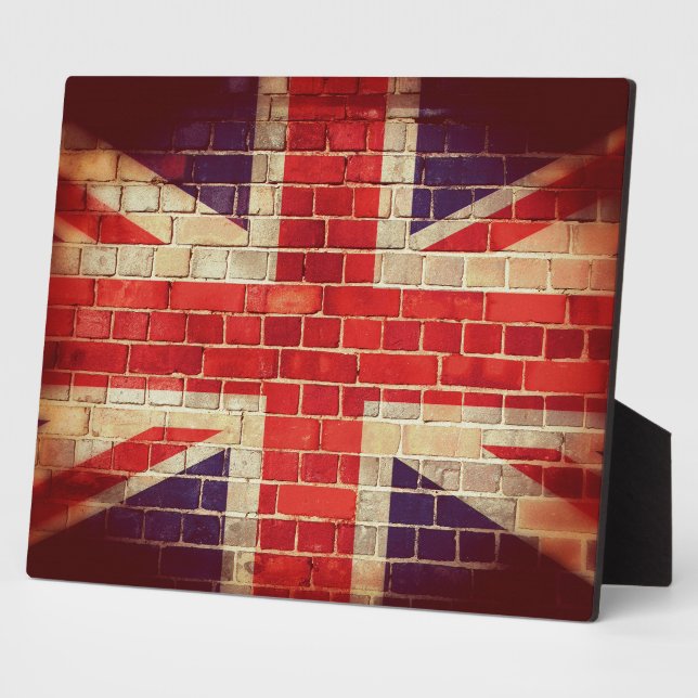 Vintage UK flag on a brick wall Plaque (Side)
