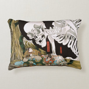 Vintage Ukiyo-e Kuniyoshi Skeleton Spectre Art Decorative Cushion