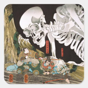 Vintage Ukiyo-e Kuniyoshi Skeleton Spectre Art Square Sticker