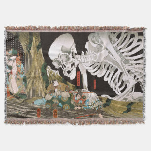 Vintage Ukiyo-e Kuniyoshi Skeleton Spectre Art Throw Blanket