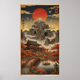 Vintage Ukiyo-e Mount Fuji Autumn Landscape Poster