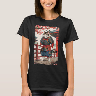Vintage Ukiyo-e Samurai Cat In Kimono Sumi-e Ninja T-Shirt