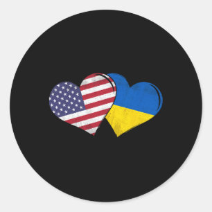Vintage Ukraine - American Flag Heart For Ukrainia Classic Round Sticker
