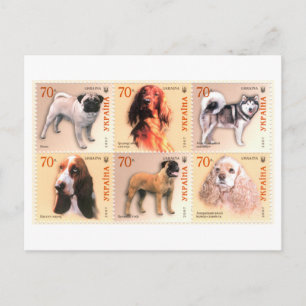 Vintage Ukraine Dog Postage Stamp Set Postcard